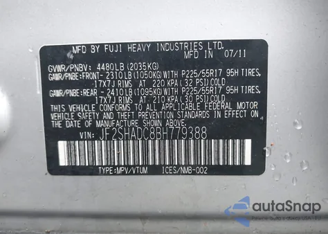 2011 Subaru Forester 2.5X Premium from USA, damaged, VIN JF2SHADC8BH779388